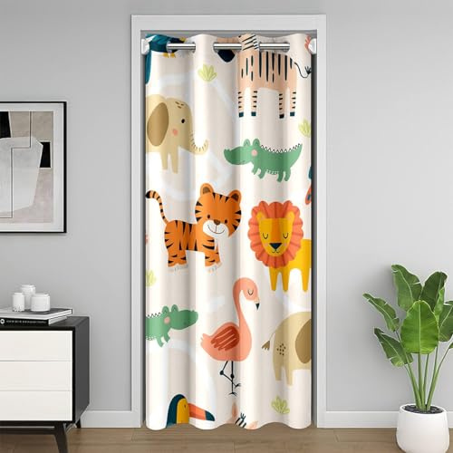 Homewish Türvorhang mit Tieren, Kawaii, für Mädchen, Jungen, Jugendliche, blickdicht, Löwe, Giraffe, Krokodil, Schrank-Vorhang, Natur, Dschungel, Tierwelt, Dekoration für Kinderzimmer, 150 x 203 cm