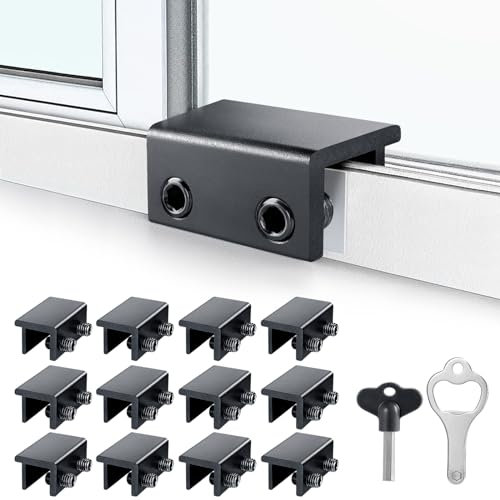 ZRFCXE Window Locks,12 Pack Sliding Window Locks with Key for Vertical & Horizontal Sliding Windows Doors,Easv to Install,Adjustable Security Window Lock for Patio Bedroom Home and Office (Black)