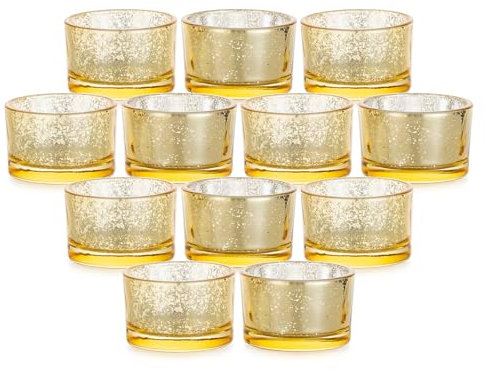 Candeldo Teelichthalter Gold Teelichtgläser Kerzengläser: 12 Stück Windlicht Klein Teelichter Glas Deko Gold Tischdeko Hochzeit Weihnachten Adventskranz