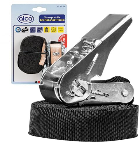 Alca 5m Ratchet Tie Down Strap with Hooks - TUV Certified, Quick Fix Transport Cargo Safety Belt 405200