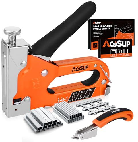 AojSup Handtacker Set mit 2100 Klammern, 3 In 1 Profi Handtacker mit Klammerentferner, Profi Tacker für Holz, Regulierbarer Schusskraft Tackerpistole für Tischlerei, Dekoration, Kabelbefestigung