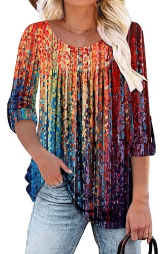 CHICZONE Ladies Tunic Tops Buttons Up Womens Round Neck Shirts Loose Fit Long Sleeve Blouse