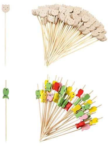 100 Brochetas De Cabeza De Oso, 100 Piezas De Brochetas Pequeñas De Pescado, Brochetas De Frutas, Brochetas De Cóctel, Brochetas Reutilizables