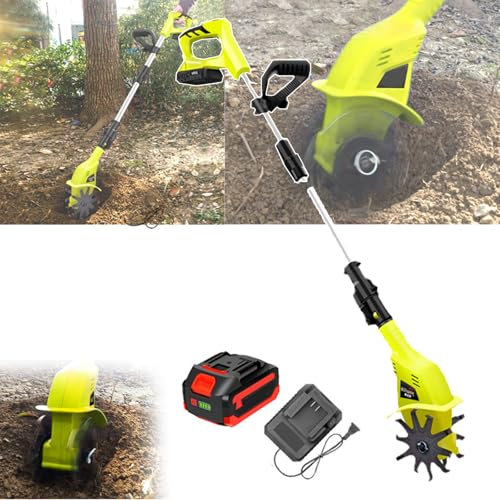 PLABNK Motozappa Elettrica Piccola (25×10 Cm) - Senza Fili/Portatile, Fresa da Giardino/Terreno, velocità: 250 Giri/min, Telescopica Regolabile / 97-127 Cm, per Frutteti, Orti,Battery×1