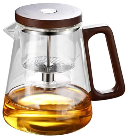 mit Teesieb – Loseblatt- | zum Einweichen mit Sieb | Teeglas mit Press Control Infuser | Wassertrennende - mit Holzgriff für die Teestube im Heimstudio