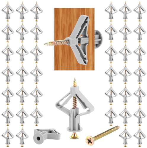 YAYODS 200 Stück Gipskartondübel Hohlraumdübel mit Schrauben - 13x35CM Hohlwanddübel Spreizdübel, Trockenbau Dübel Butterfly Trockenbau Anker - Rigips Dübel Gipskarton für Gipskarton, Gipsfaserplatten