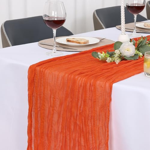 Jumdast Tischläufer Herbst, Käsetuch Tischläufer Boho, Tischläufer Modern | Tischläufer Outdoor Hochzeit abwaschbar Musselin Chiffon Stoff Hochzeitsdeko Taufe Deko Tischdeko (Orange, 90 x 300 cm)