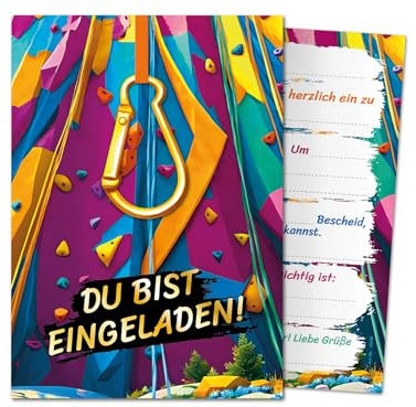 JuNa-Experten 12 Einladungskarten zum Kindergeburtstag Jungen Mädchen Klettern Kletterpark coole bunte Einladungen zum Geburtstag