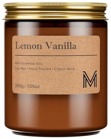 M&SENSE Duftkerzen im Glas 200g - Zitrone Vanille Natürliche Sojawax Kerze mit 40h Brenndauer, Geschenk für Frauen & Männer (Bad, Yoga, Aromatherapie)