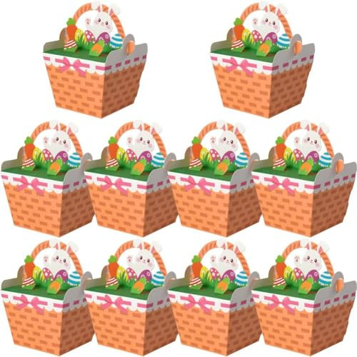 Glixoft 10 Stück Osterschachteln, Niedliche Osterhasen-geschenktüten, Papier-süßigkeitsschachteln, Hasen-geschenkverpackungstüten Für Kindergeburtstag, Babyparty, Frohe Ostern, Party-Dekoration