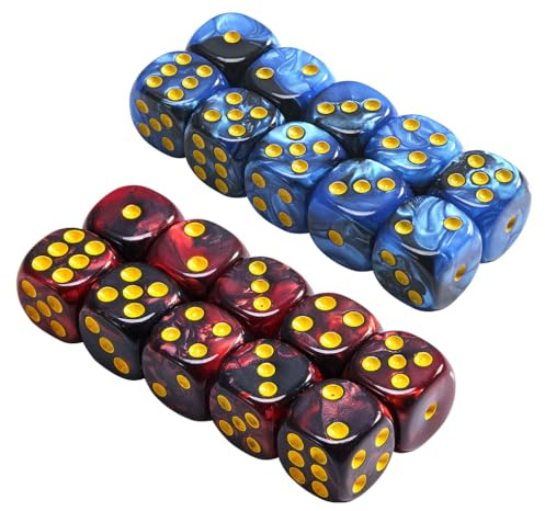 Yourandoll 20 STÜCKE Polyedrische Würfel D6 Würfel 12mm Acryl Dice Spielwürfel for DND RPG Tischspiele (Blau Schwarz und Rot Schwarz)