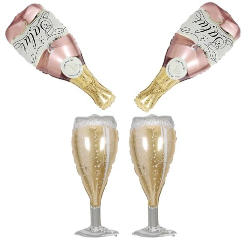 Champagner Ballon, XXL Folienballon Champagne Rosegold, 4 Stück Riesen Wein Flaschen Heliumballon, Weinglas Sektflasche Luftballon Bier Helium Ballon für Geburtstag Hochzeit Jubiläum Party Dekoration