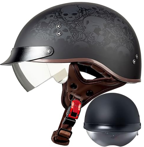 Bols Demi-Casque Jet Vintage Rétro ECE Homologué Casque Ouvert De Moto pour Hommes Et Femmes Casquette Unisexe pour Vélo Scooter ATV UTV Skateboard Black M~XXL