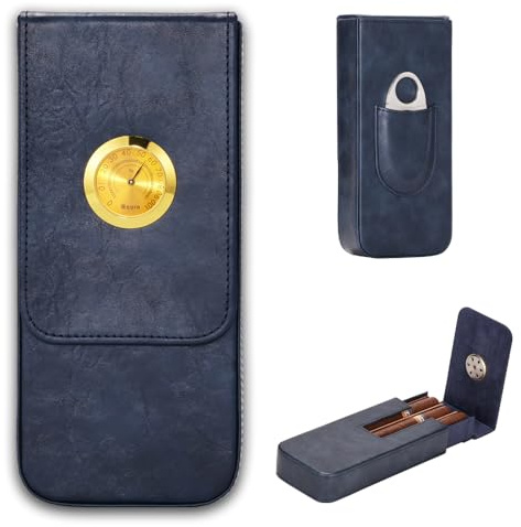 MIVLXLX Läder cigarrfodral - tjock cederträ resehumidor, cederträ fodrad cigarrhumidor med silver rostfritt stål skärare