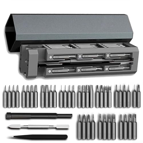 DAZZLEEX 45-in-1 Screwdriver Bit Set, with Push-Type Design Built-in Handle Magnetic Inserts Holder Kit with A Screwdriver Handle, A Tweezers, and A Crowbar for Electronics Laptop