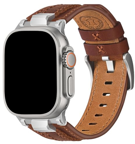 Wristitani Läderband kompatibla med Apple Watch Band 49 mm 46 mm 45 mm 44 mm för män, metallkontakt och äkta läderremmar för iWatch Ultra3/2/1 SE3/2/1 serie 11 10 9 8 7 6 5 4, Mörkbrun/silverspänne