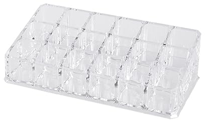 PENIKOKO Organizzatore in Acrilico Duro Trasparente per Cosmetici a Forma Trapezoidale a 18 Scomparti Supporto Porta Rossetti per Uso Professionale e Domestico
