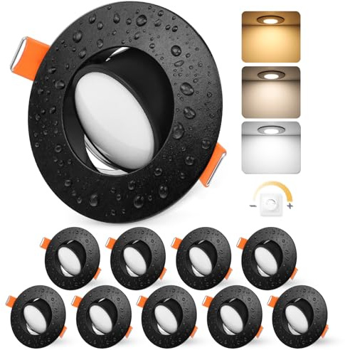 YindaLux 10x LED Einbaustrahler 230V Dimmbar 5W IP44 Schwarz Loch 68-80 mm