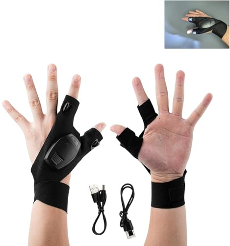 Hominas Guantes de pesca con luz LED, guantes de medio dedo, recargables por USB, regalos para hombres, calendario de Adviento, relleno