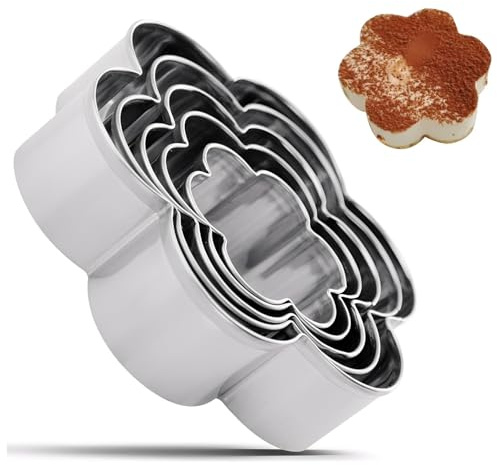 5 Pcs Stainless Steel Flower Cookie Cutters Set, Multi-Size Pastry Biscuit Molds for Baking, Cake, Fondant, Chocolate, Clay Craft, Ideal for Birthday Wedding Party DIY Decor(8cm, 7cm, 6cm, 5cm, 3.8cm)