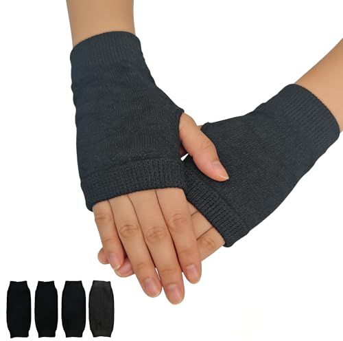 LifgWas Fingerlose Handschuhe aus Baumwolle, 2 Paar, warme Fingerlose Handschuhe, Unisex, für Damen und Herren, Touchscreen-Handschuhe zum Schreiben, Grau & Schwarz, Einheitsgröße