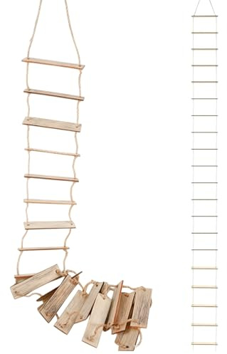 JiaHeHe Wichtel Strickleiter Holz 60cm, Miniatur Wichtel Leiter aus Holz und Hanfseil, rustikale Holzleiter Deko für Wichteltür Weihnachten, DIY Wichtel Zubehör für Kinderzimmer und Bastelprojekte