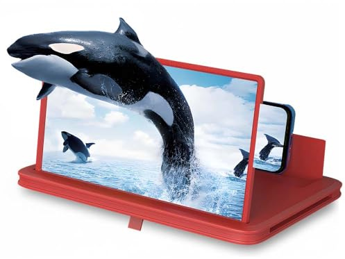 Portable 3D HD Phone Screen Magnifier, 2026 New Thin Foldable Screen Amplifier for Mobile Phone, Screen Magnifier for Smartphone with Folding Stand Holder, for Videos, Gaming (Red, 14 Inches)