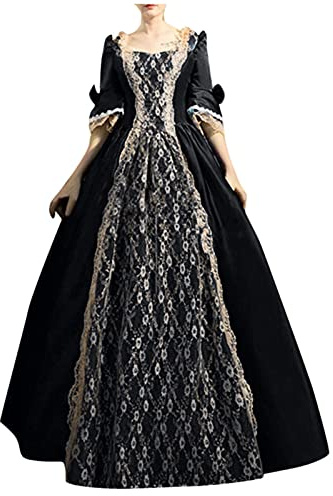 Generisch Femmes Grande Taille Gothique Robe Rétro Plat Princesse Demi-Manches Robe Mode Élégante Robe, Noir , L