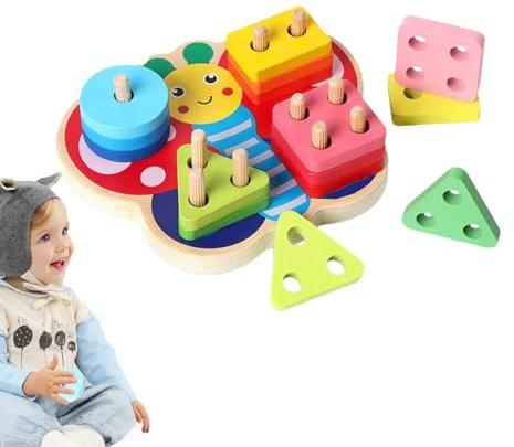 Spielzeug mit Formen zum Bestellen, pädagogisch aus Holz für Feinmotorik, Steckpuzzle mit geometrischen Formen und Säule, für Kinder im Vorschulalter, und Mädchen