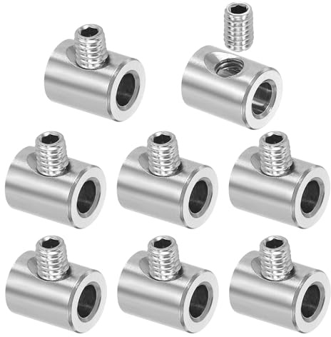 QUARKZMAN 8Pcs Morsetti Per Cavo In Acciaio Inox 304, 4mm ID 8mm OD Con Foro Singolo E Viti M4, Fermacavi Sicuri Per Collegamenti, Colore Argento