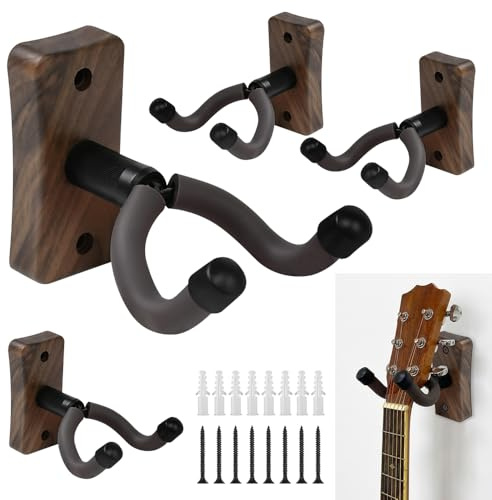 4er-Pack Gitarrenhalterung Wand Holz Gitarrenhalter Gitarren Wandhalterung | Holz Gitarrenständer Haken Gitarre Wand, für Akustikgitarre, Klassische Gitarre, Bass, E-Gitarre