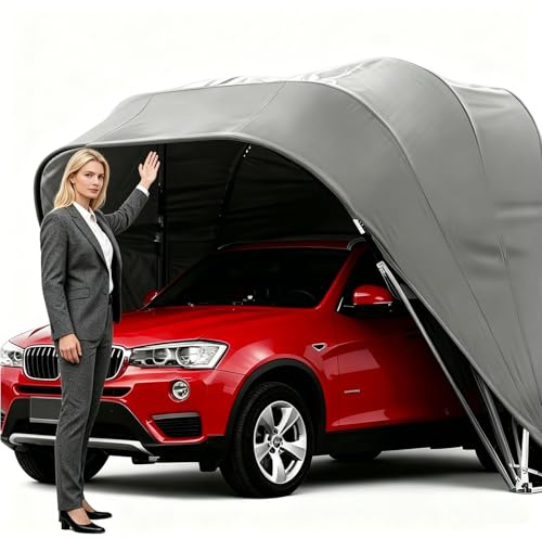 Tettoia per auto in metallo resistente, copertura per auto per tutte le stagioni, tettoia pieghevole in acciaio inossidabile, retrattile, garage in metallo portatile e durevole(6x2.7x2.5m)