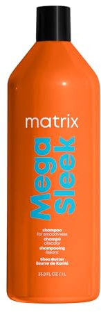 Matrix Mega Sleek Shampoo - Anti-Frizz Moisturizing Shampoo, Smoothing and Detangling, For Dry & Damaged Hair, Salon Professional Formula, With Shea Butter, Vegan, 33.8 Fl Oz