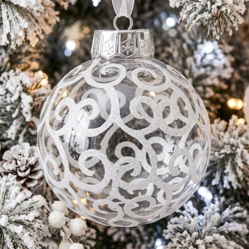 Paquete de 8 Bolas de Remolino de Color Blanco Transparente para Decoraciones de Árboles de Navidad de Granja - Bolas de Plástico Extra Grandes Inastillables de 120 mm y Adornos de Copos de Nieve