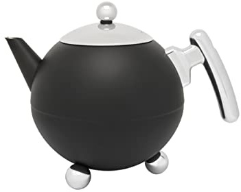 große matt schwarze bauchige Edelstahl Teekanne 1.2 Liter