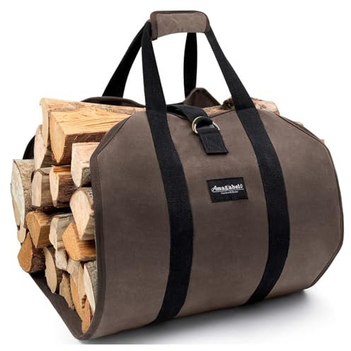 Amagabeli Borsa Porta Legna Grande in tela Cerata in Legno Borsa per Interni Porta Legna Cesto Legna per Camino da Esterno Legno Durevole Cesta per Legna Portalegna（Marrone Scuro）
