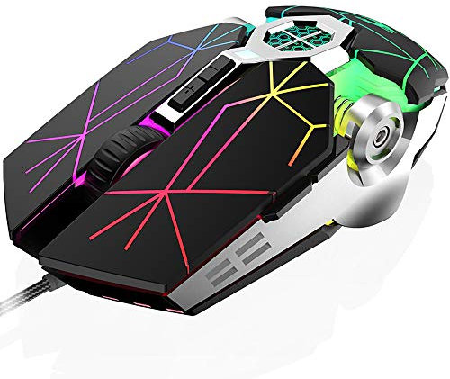 FELiCON V8 Wired Gaming Mouse, 7 Color LED Rainbow Breathing Backlit, 7 Programmable Buttons, 7 DPI Settings Up to 4000 DPI, Lightweight Ergonomic Optical USB Mice for PC Laptop Computer