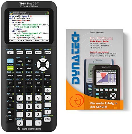 Texas Instruments Taschenrechner TI-84 Plus CE-T Grafikrechner + Arbeitsbuch - wissenschaftlicher Schulrechner programmierbar Tasten elektronisches Farbdisplay Akku Funktion für Schule Python Edition