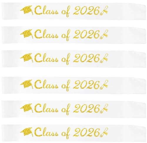 Topfunyy Lot de 6 écharpes blanches à paillettes dorées pour remise de diplôme 2026