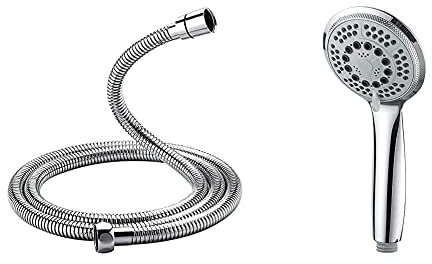 GRIFEMA G851-20 Douchette, 5 Modes, Pommeau de Douche Économique d'Eau, Acier Inoxydable, Argent, Fini Chrome, Montage Mural, Moderne, 2.0 Mètres, Douchette Incluse
