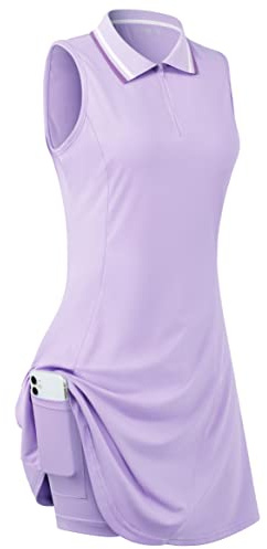 FREEYE Vestidos de Tenis y Golf sin Mangas para Mujer con Pantalones Cortos Interiores y Bolsillos, para Entrenamiento, Púrpura, XL