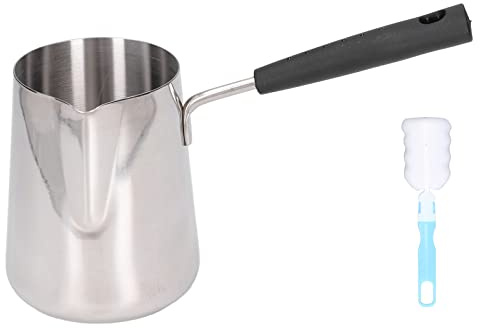 Cafetera turca, BuyWeek 600ML Calentador de café y mantequilla de acero inoxidable Olla para derretir mantequilla y Leche con cabezal de cepillo + Agarre