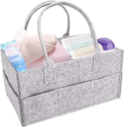 Baby blöja caddie hopfällbar barnkammare organisering förvaringskorg för spädbarn, bärbar hållare tygväska för byte bord bil resor nyfödd nödvändigheter. Baby present tillbehör (ljusgrå)