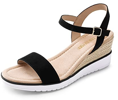 DREAM PAIRS Sandalia Vestir Cuña Mujer | Sandalias plataforma con correa tobillo, suela antideslizante, estilo casual y desenfadado.