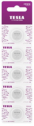TESLA Batterie al litio a pulsante, CR1616, senza mercurio, 3 V, durata di conservazione di 7 anni, a lunga durata, senza perdite, adatta per torce, portachiavi, 5 pezzi [confezione da 1]