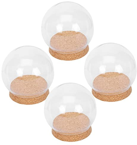 VICASKY 4 Pcs Glass Cloche Dome Cork Base Glass Plant Terrarium Display Cover for Preserved Flower Micro Landscape Home Decor Dustproof Ornament Case