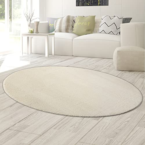Teppich-Traum Alfombra Shaggy Flokati Crema, 140x200 cm Oval