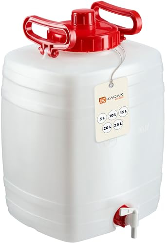 KADAX Bidón de agua, barril para bebidas de plástico, bidón de agua potable, depósito de agua con grifo, recipiente de agua, bidón para bebidas con junta de goma (20 L, blanco)