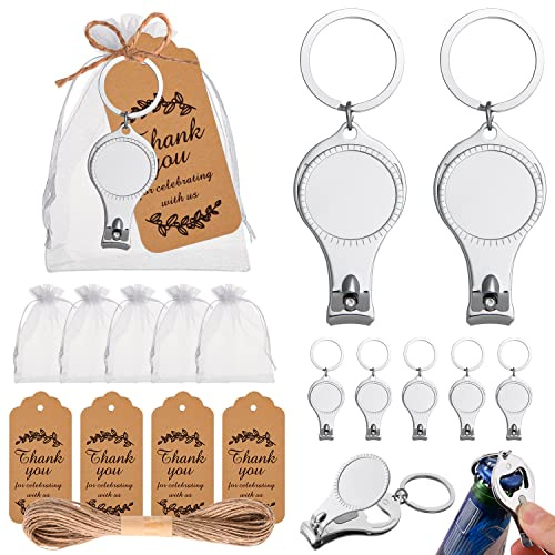 wxfdac 50 pieces Silver Nail clipper Keychain Opener Send tag Card White drawstring Eugen Yarn bag for baby shower and wedding gifts, party gifts, souvenirs or decorations