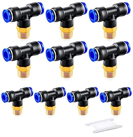 ERGAOBOY 10 Piezas 8MM Tubo OD x 1/8 BSP Macho Rama Te Empujar para Conectar Racores Conectores Neumáticos
